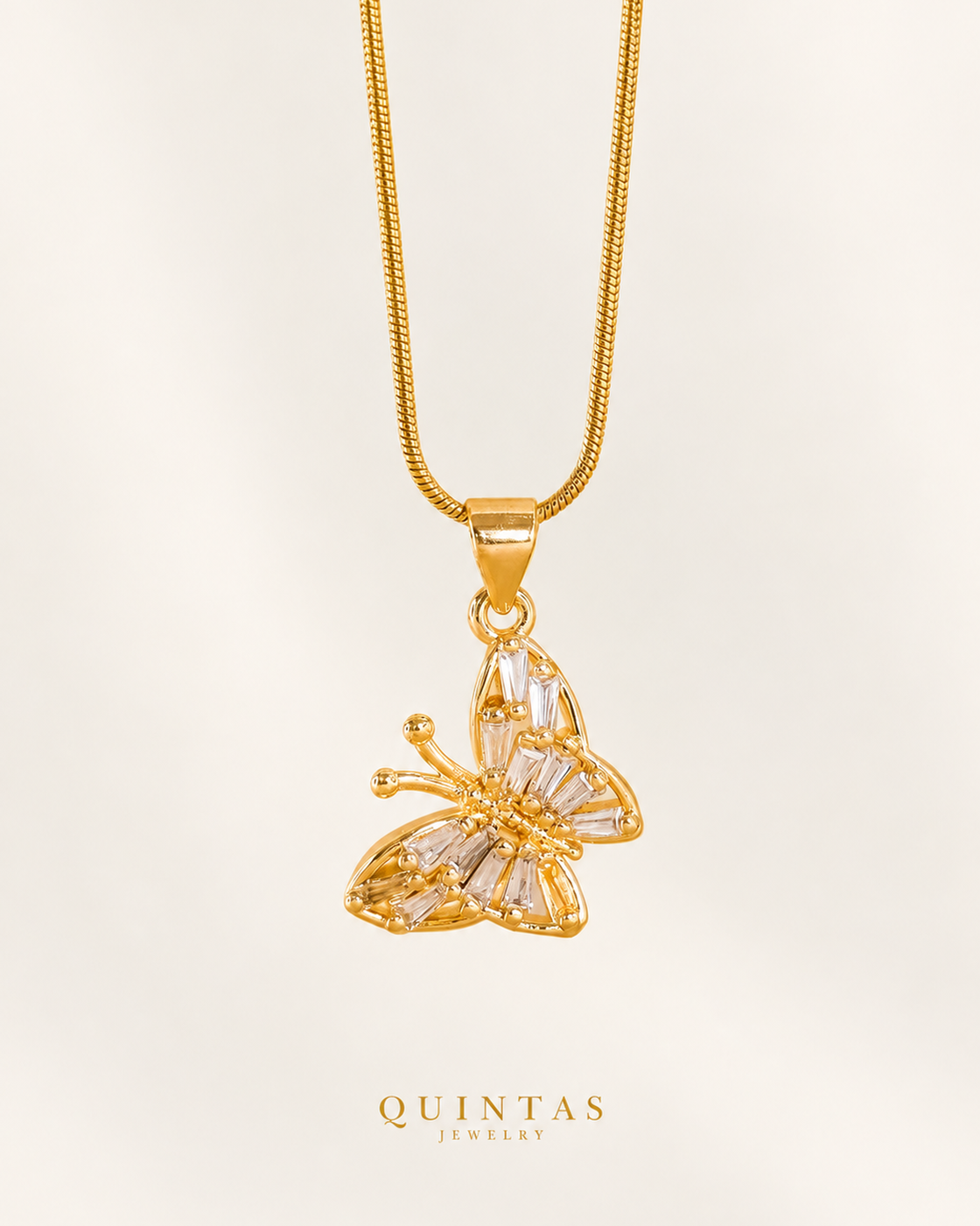 Glass Butterfly Necklace — actual Snake chain, source-faithful off-white second photo
