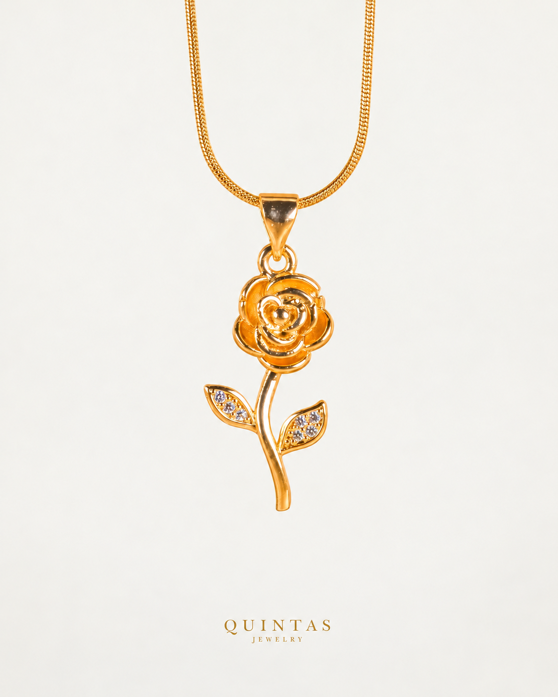 Golden Rose Necklace — actual premium Snake chain, source-faithful off-white companion