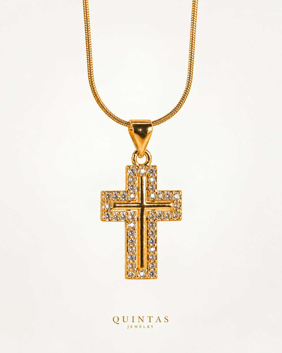 Graceful Cross Necklace — actual Snake chain, source-faithful off-white second photo