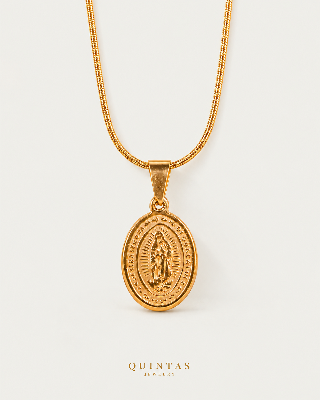 guadalupe necklace companion premium snake chain on neutral greige background