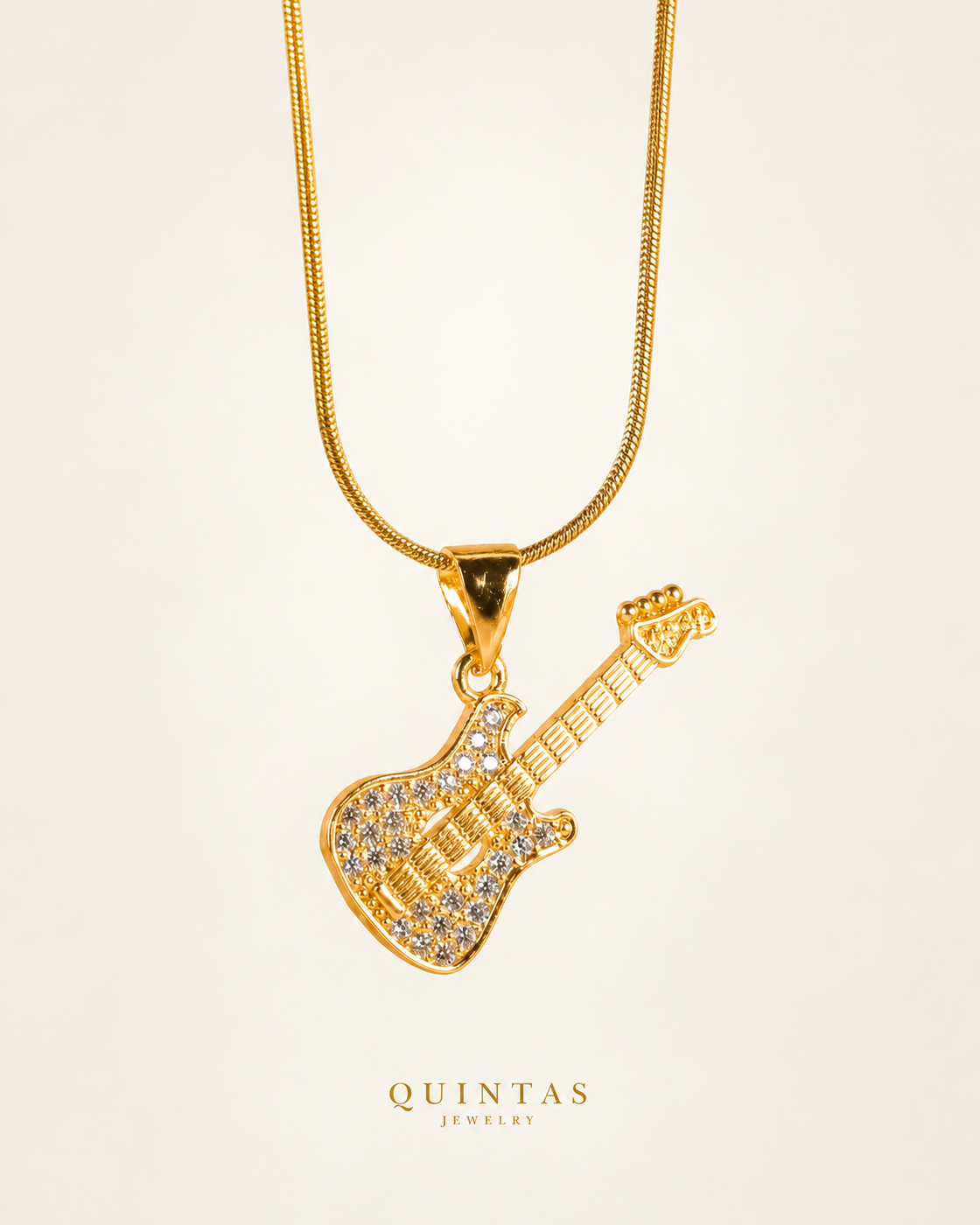 Guitar Charm Necklace — actual Snake chain, source-faithful off-white second photo
