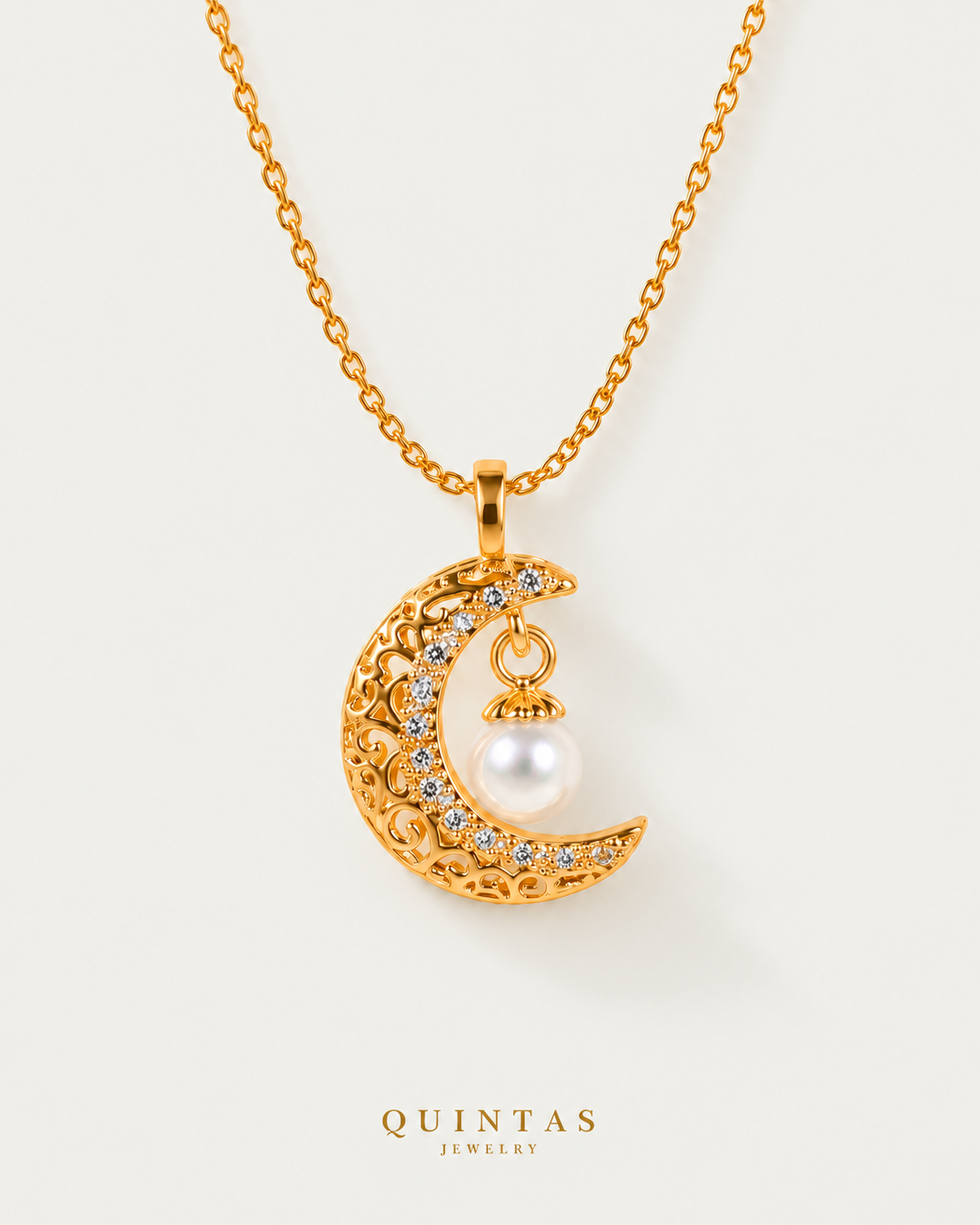 Helena Moon and Pearl Necklace — cable chain, neutral greige hero