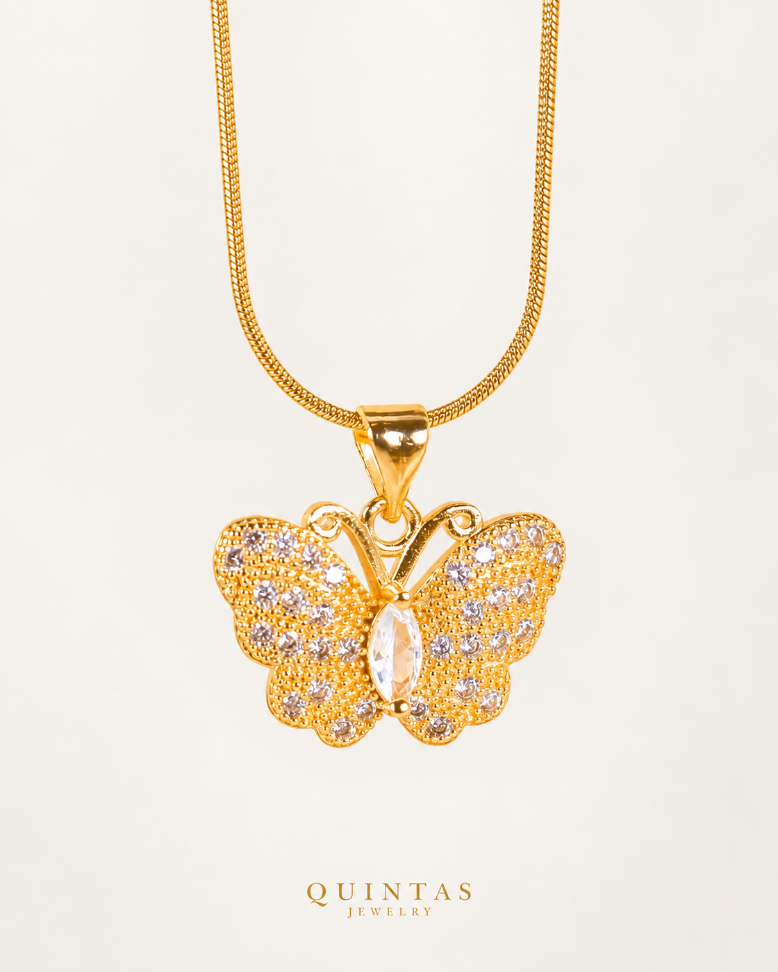 Jane Butterfly Diamond Necklace — actual Snake chain, off-white