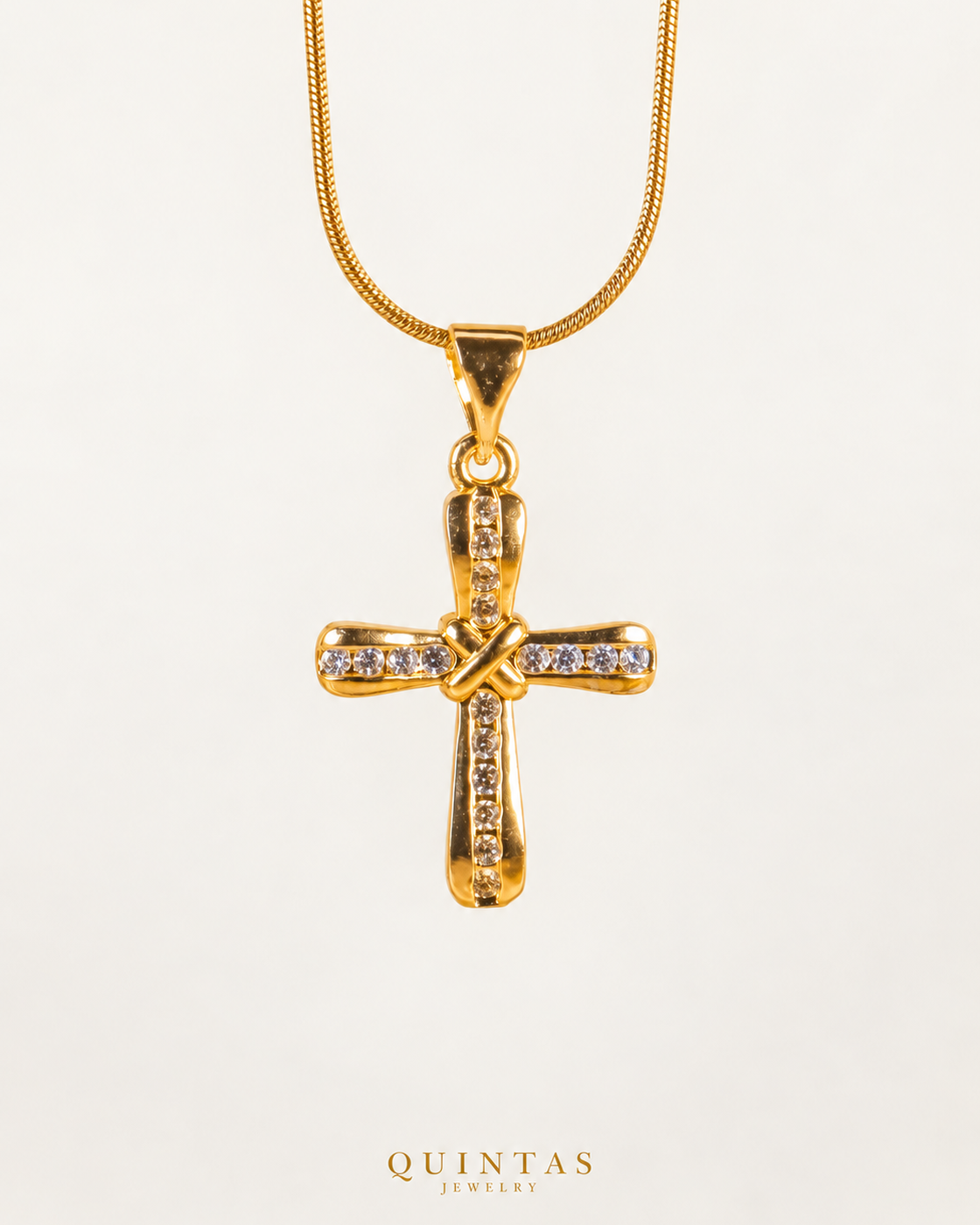 Knot Cross Necklace — actual Snake chain, source-faithful off-white second photo