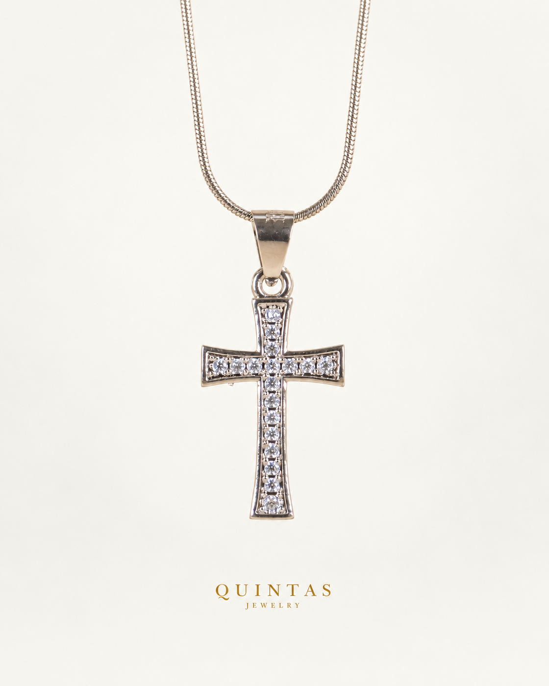 Lucent Cross Silver Necklace — actual Snake chain, source-faithful off-white second photo