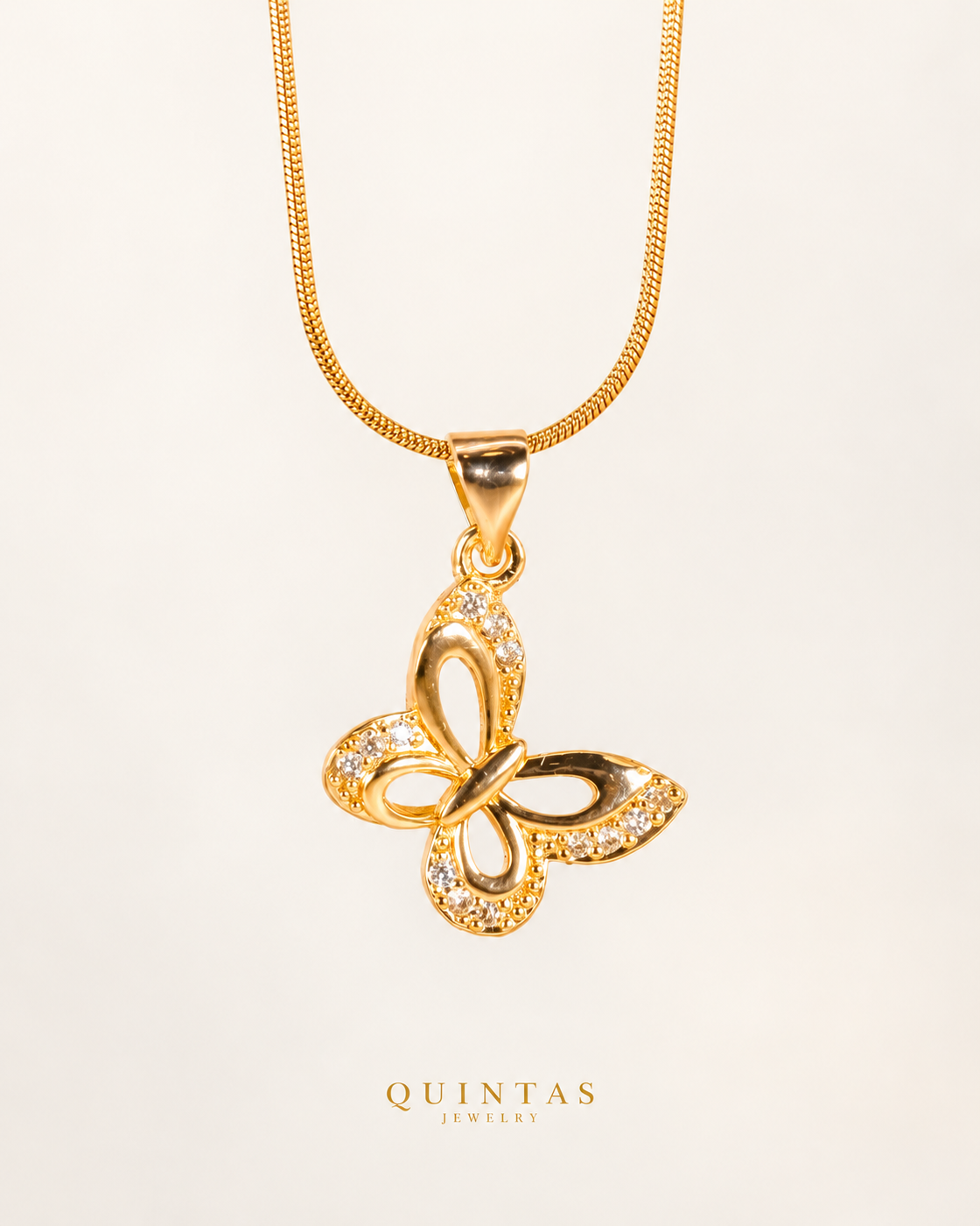 Marinella Butterfly Necklace — actual Snake chain, off-white