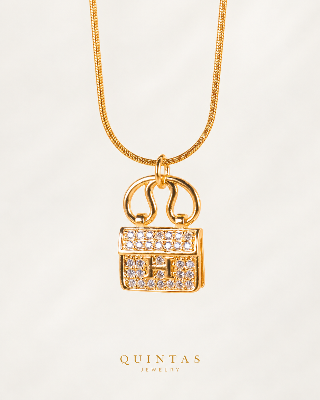 Mini Bag Necklace — actual Snake chain, off-white