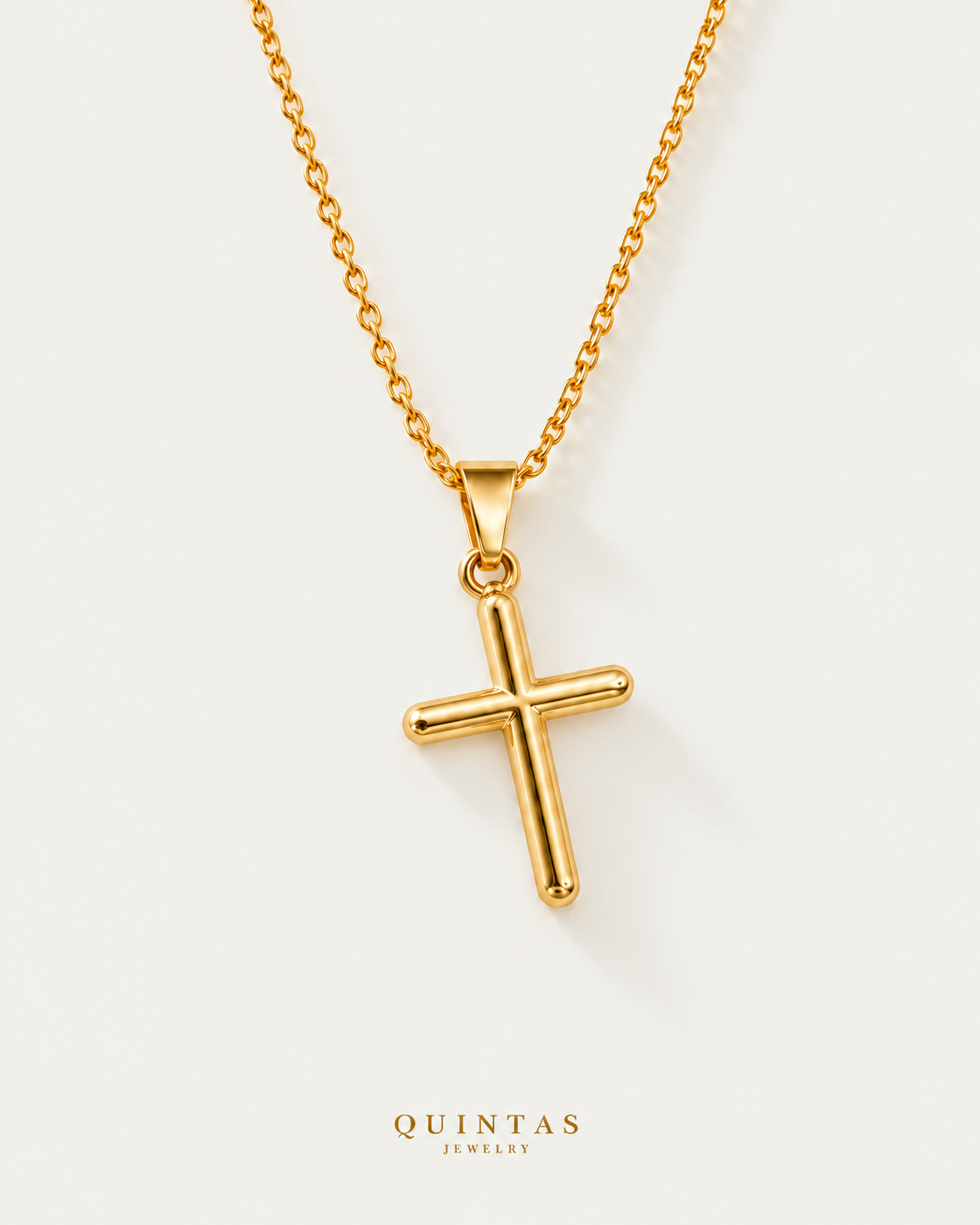 Minimalist Cross Necklace — cable chain, neutral greige companion