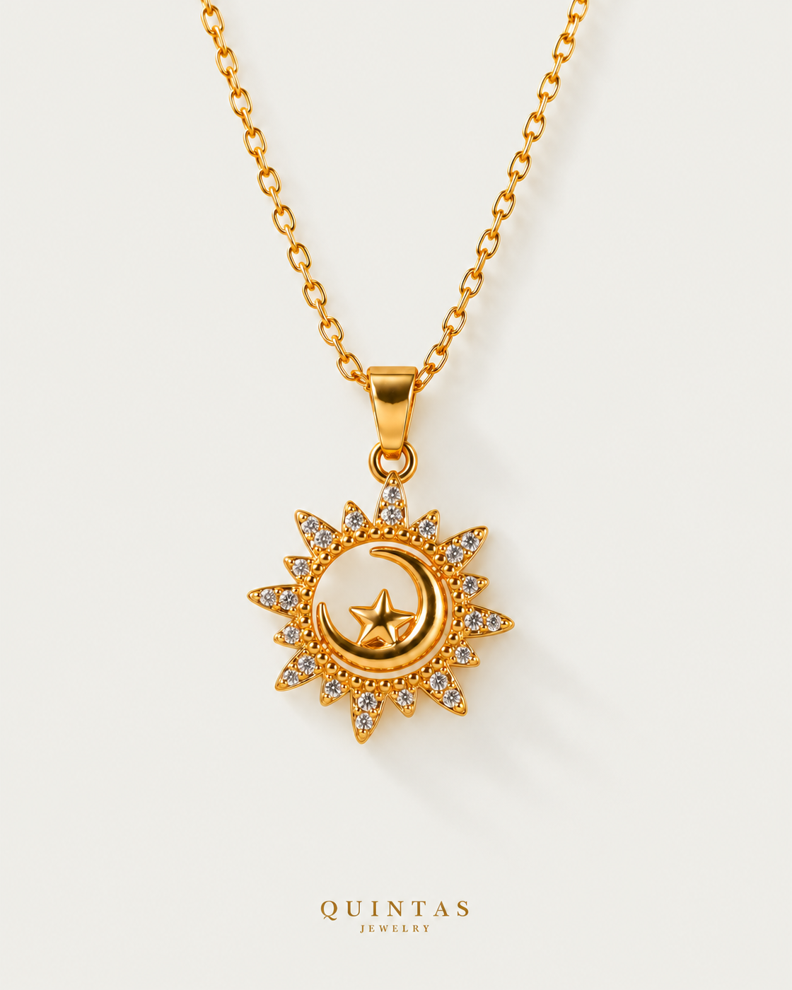 Moon And Sun Eclipse Necklace — cable chain, neutral greige companion