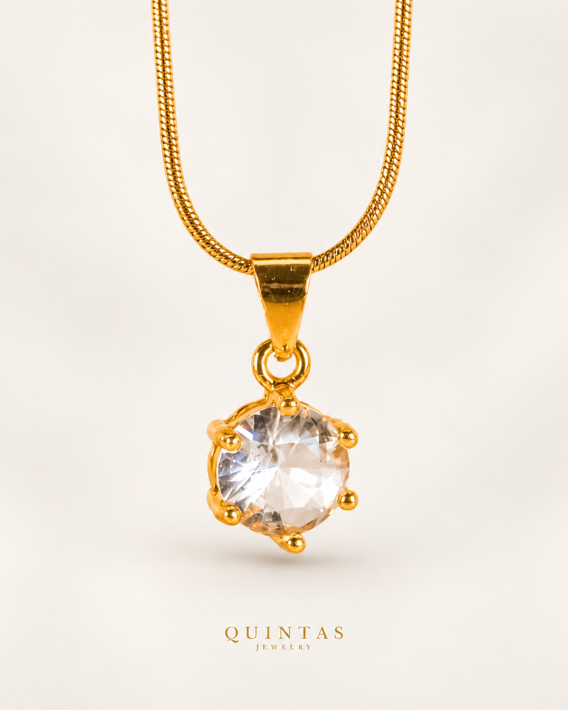 Brilliant Gemstone Necklace — actual Snake chain, off-white