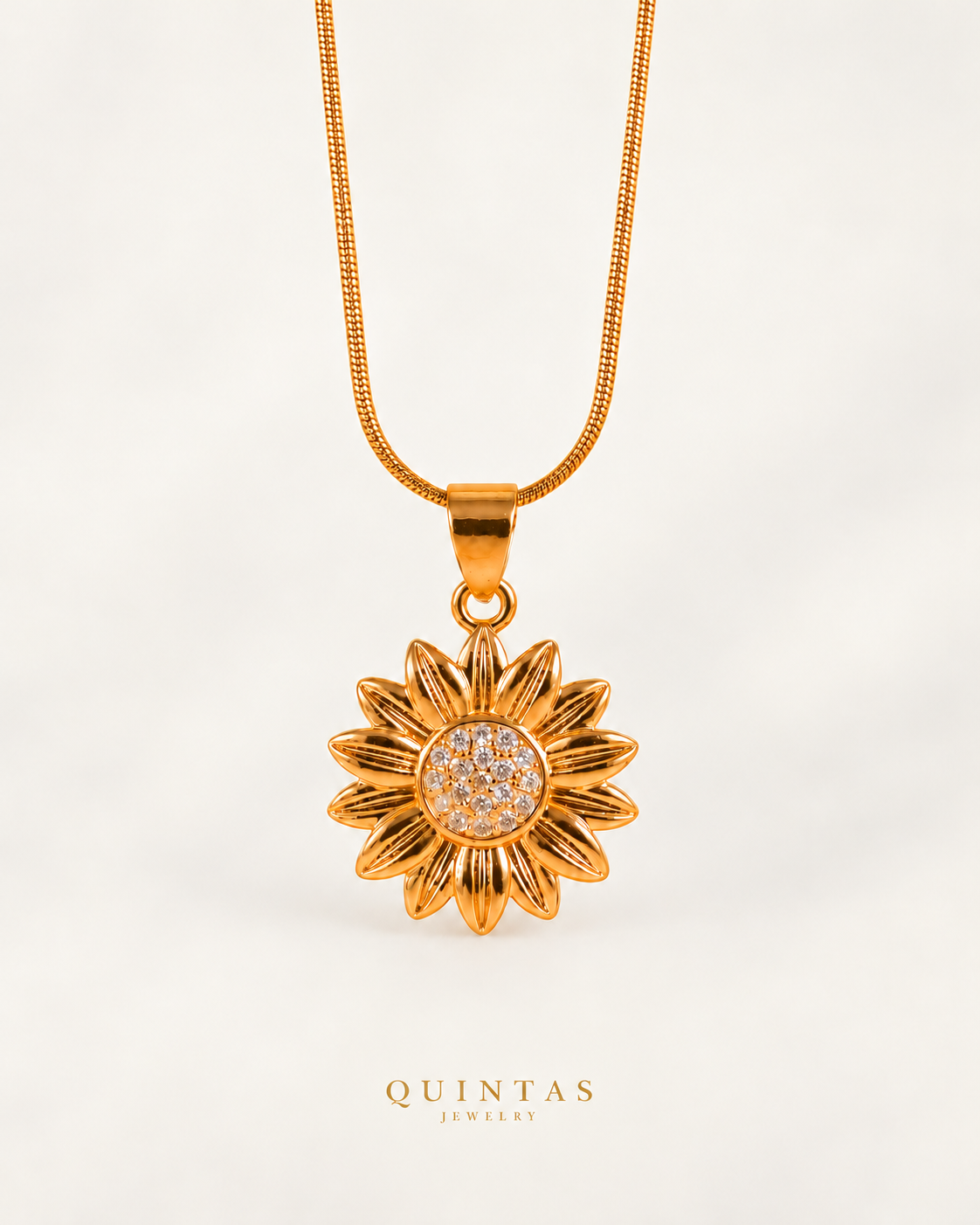 Sunflower Sunshine Necklace — actual Snake chain, off-white