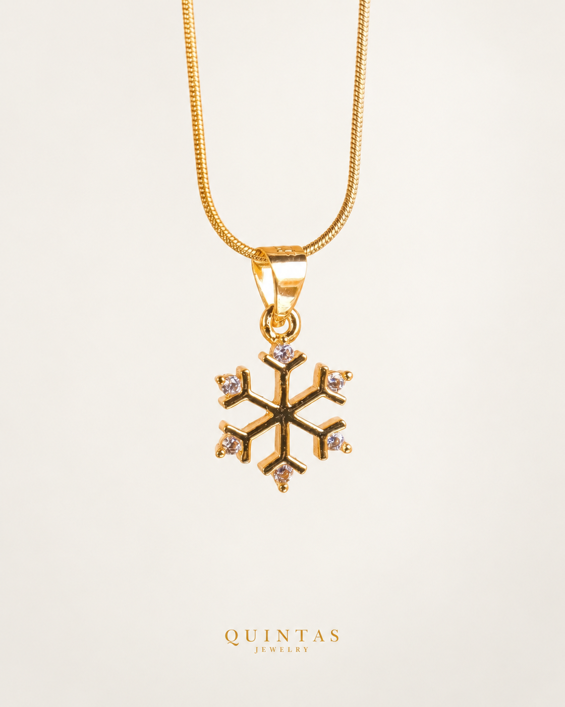 Princess Snowflake Necklace — actual Snake chain, source-faithful off-white second photo
