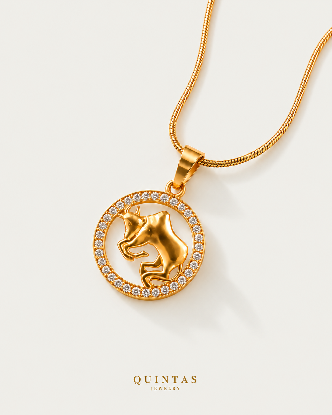 QUINTAS Zodiac Sign 18k Necklace — snake chain, neutral greige companion