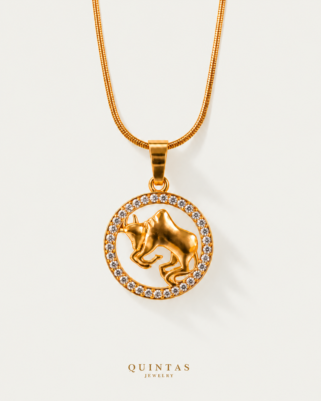 QUINTAS Zodiac Sign 18k Necklace — snake chain, neutral greige hero
