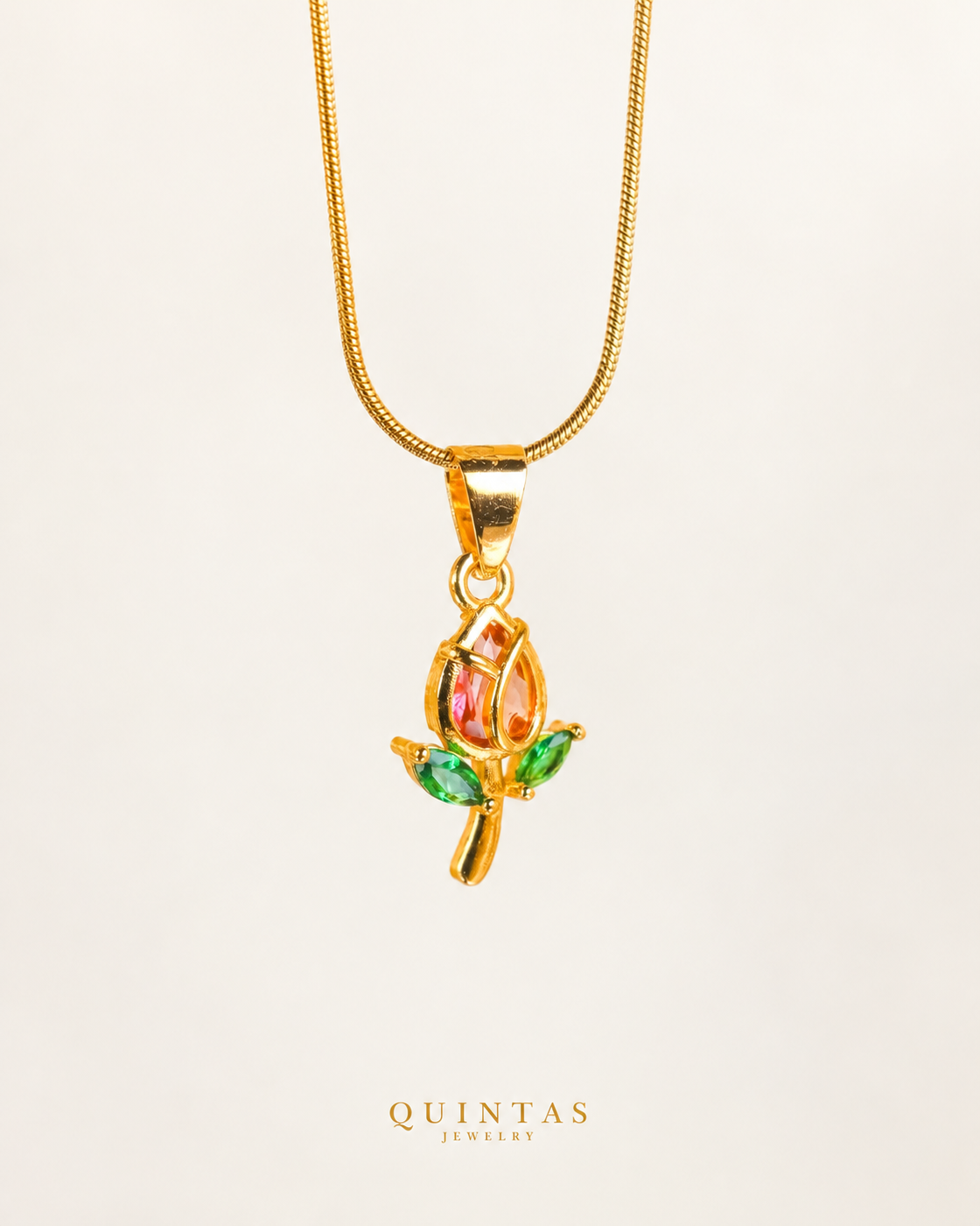 Red Tulip Necklace — actual Snake chain, source-faithful off-white second photo