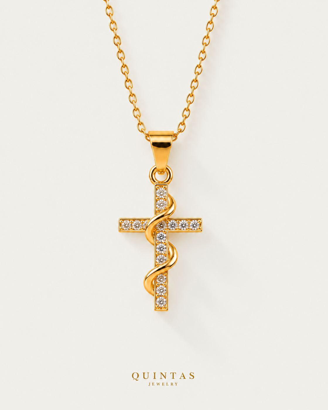 Serpent Cross Amulet Necklace — cable chain, neutral greige hero
