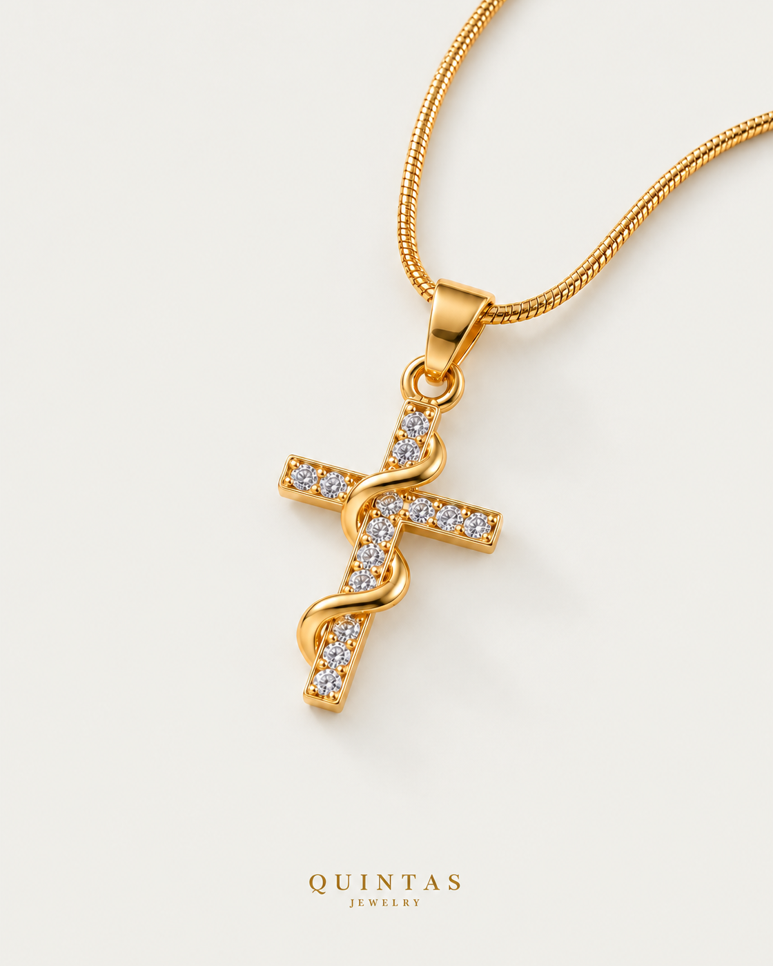 Serpent Cross Amulet Necklace — snake chain, neutral greige companion