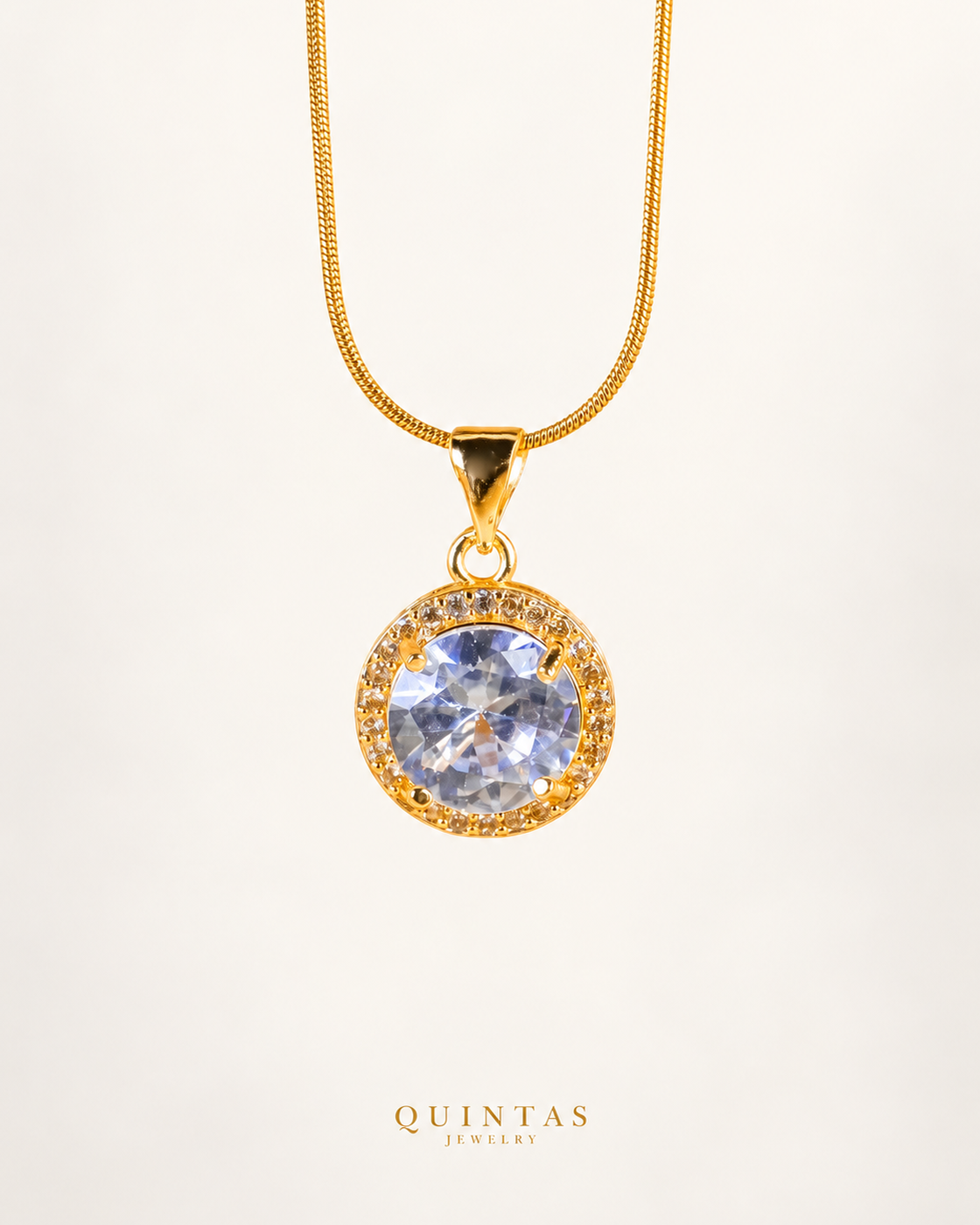 Solenne Diamond Halo Necklace — actual Snake chain, source-faithful off-white second photo