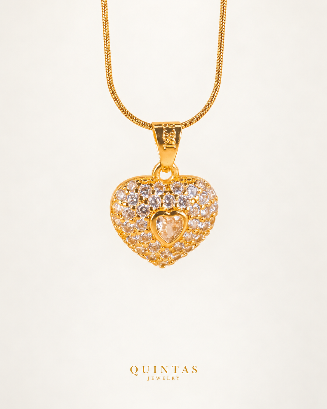 Sparkling Heart Necklace — actual Snake chain, source-faithful off-white second photo