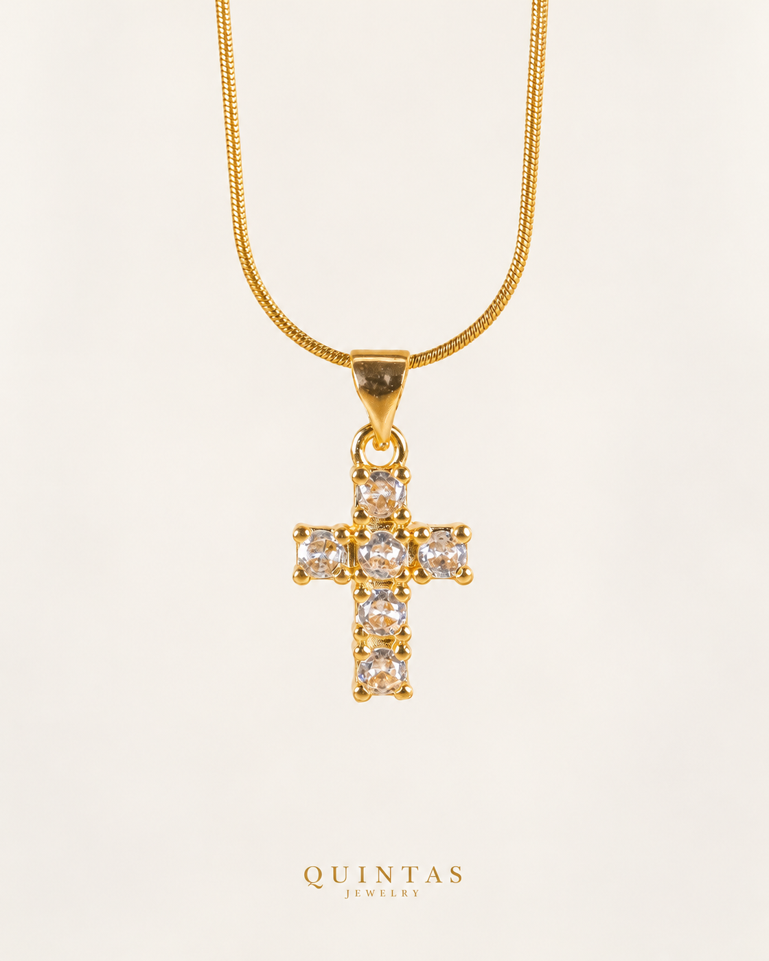 Sparkling Iced Cross Necklace — actual Snake chain, off-white