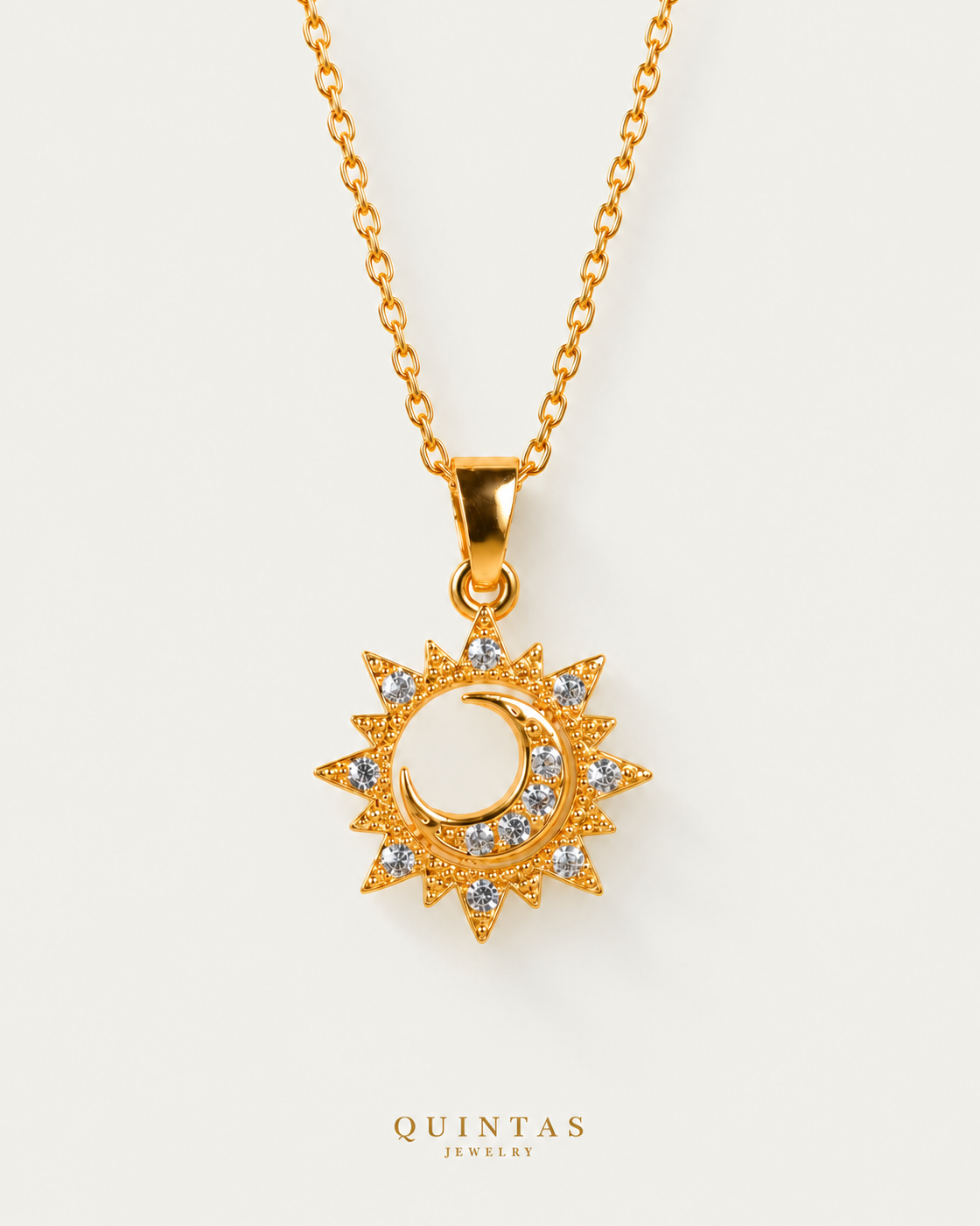 The Moon Eclipse Necklace — cable chain, neutral greige hero