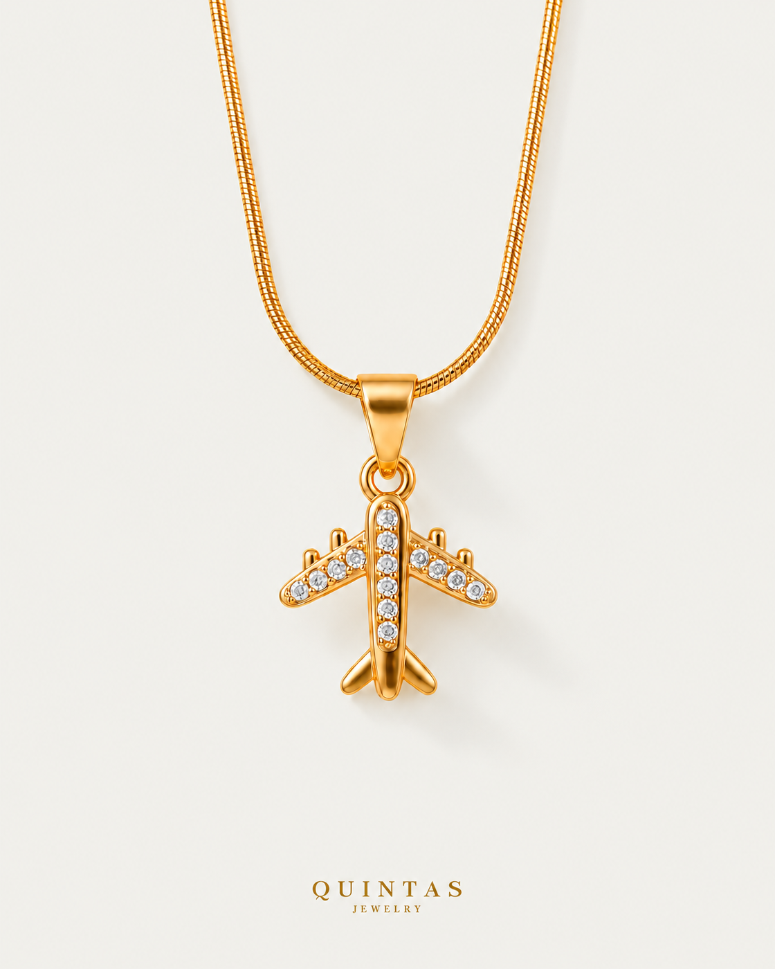 Wanderlust Airplane Necklace — snake chain, neutral greige hero