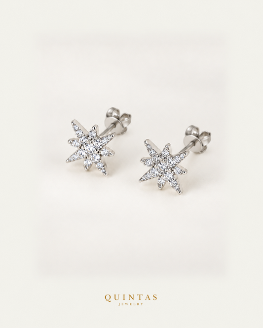 Solana Star Silver Stud Earrings pair with visible butterfly stoppers