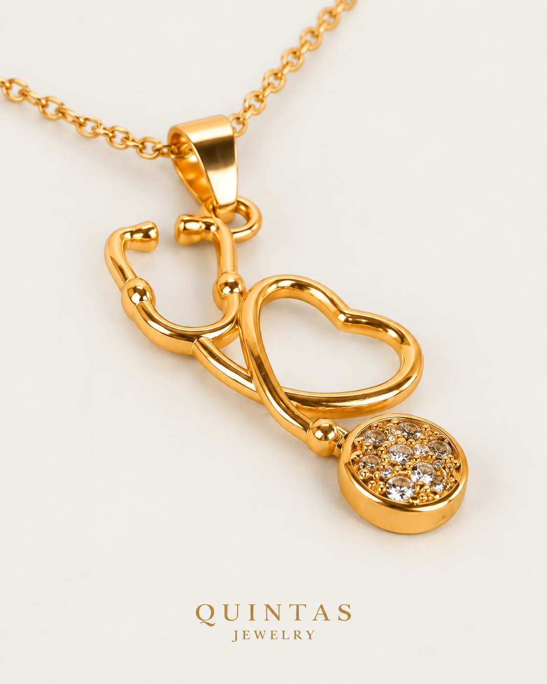 Stethoscope — cable chain, genuine oblique detail, neutral greige background