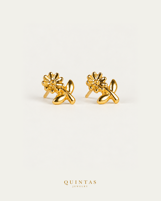 Sunflower Charm Stud Earrings matching pair main view with visible ear posts
