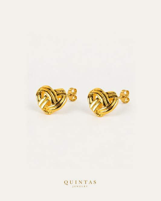 Verona Braided Heart Stud Earrings, Verona-Main pair with visible pushback stems