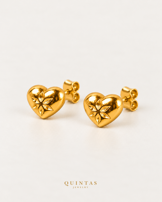 Wish Heart Stud Earrings — paired main view, upright hearts with straight connected pushback posts