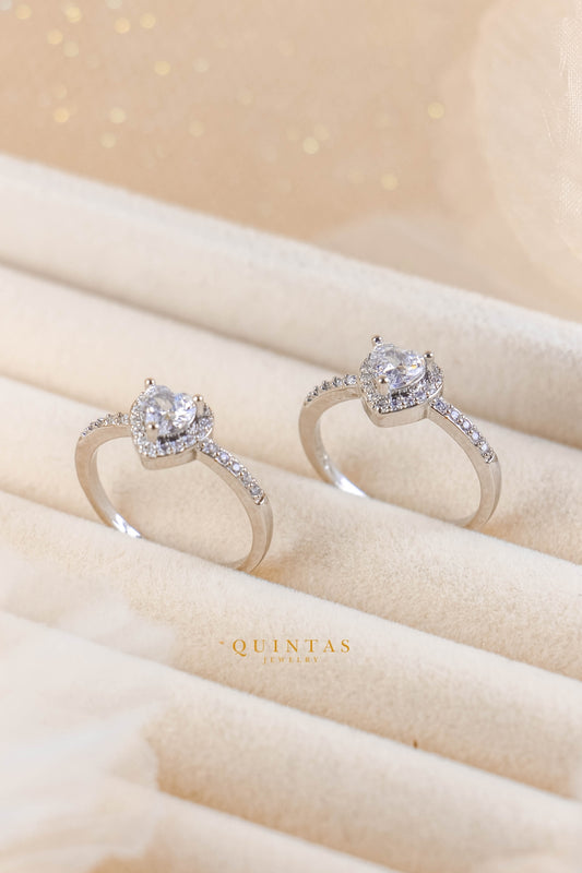 Audrey Diamond Heart Silver Ring (Adjustable)
