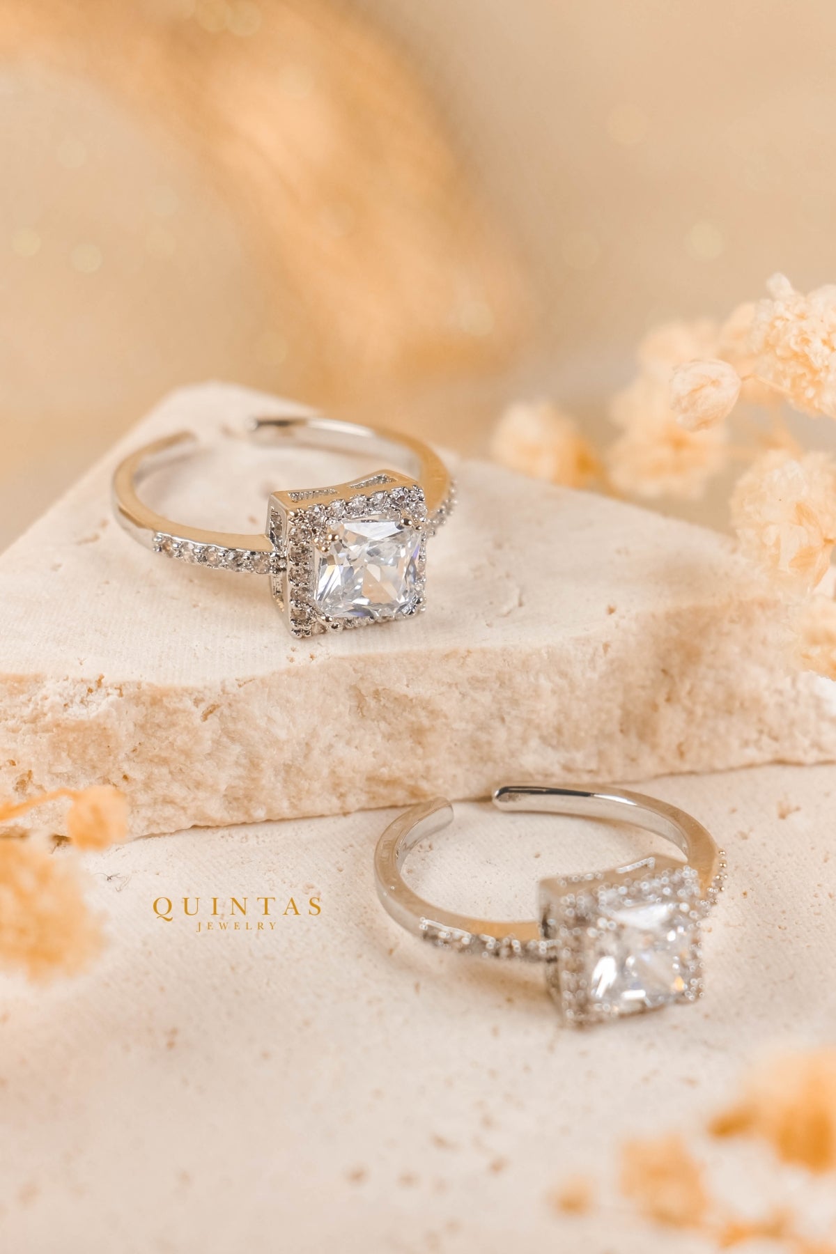 Seraphina Square Diamond Silver Ring (Adjustable)