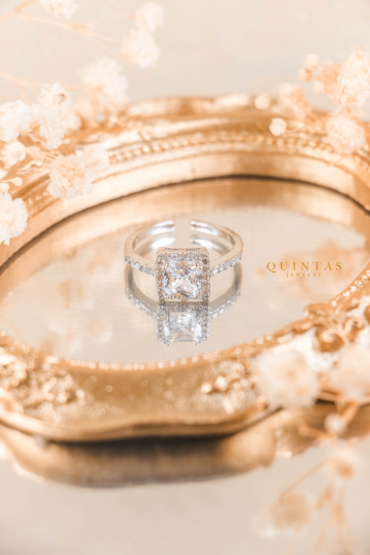 Seraphina Square Diamond Silver Ring (Adjustable)