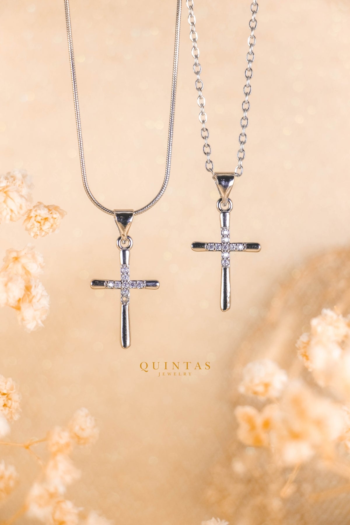 Studded Cross Silver Necklace
