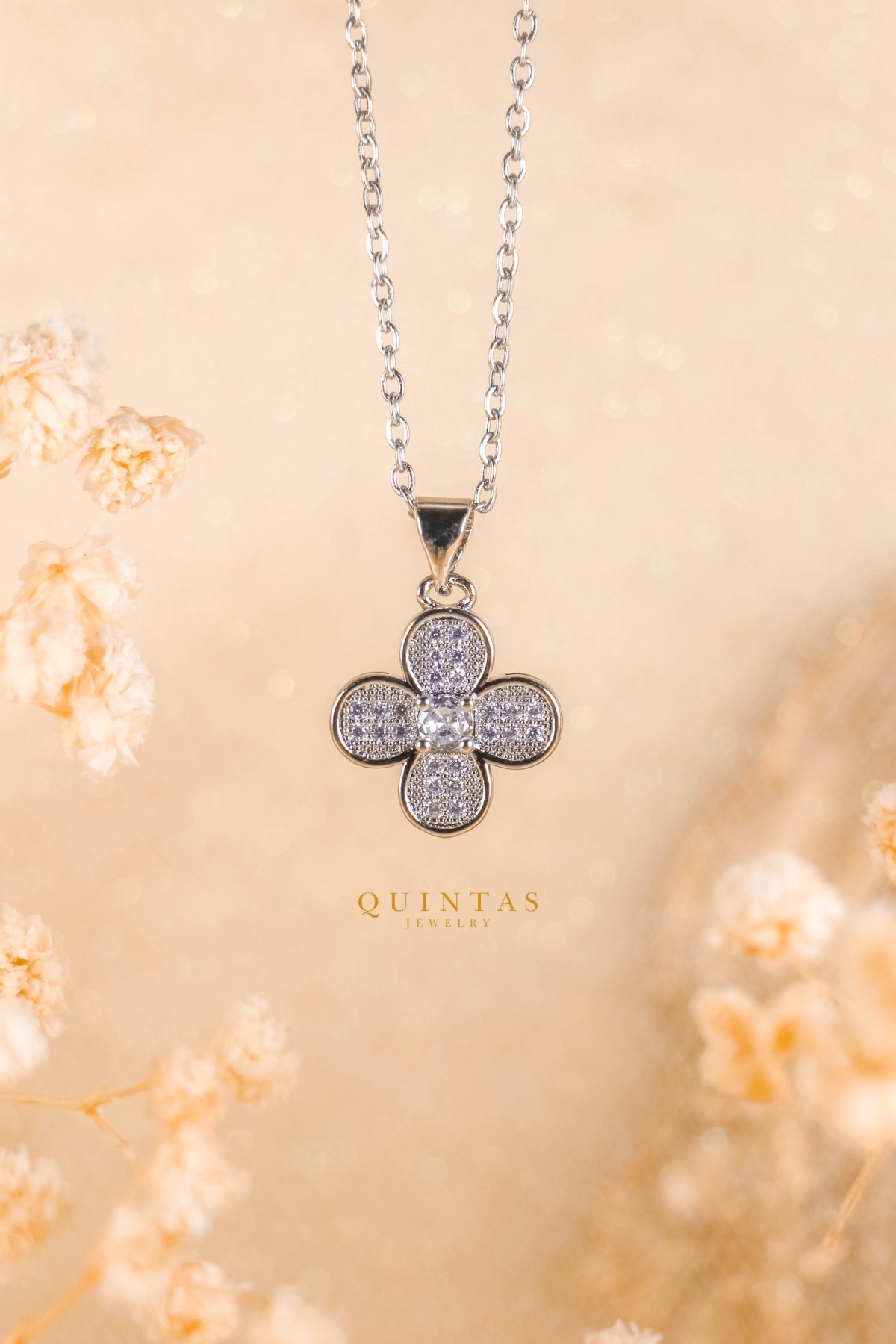 Diamond Clover Silver Necklace