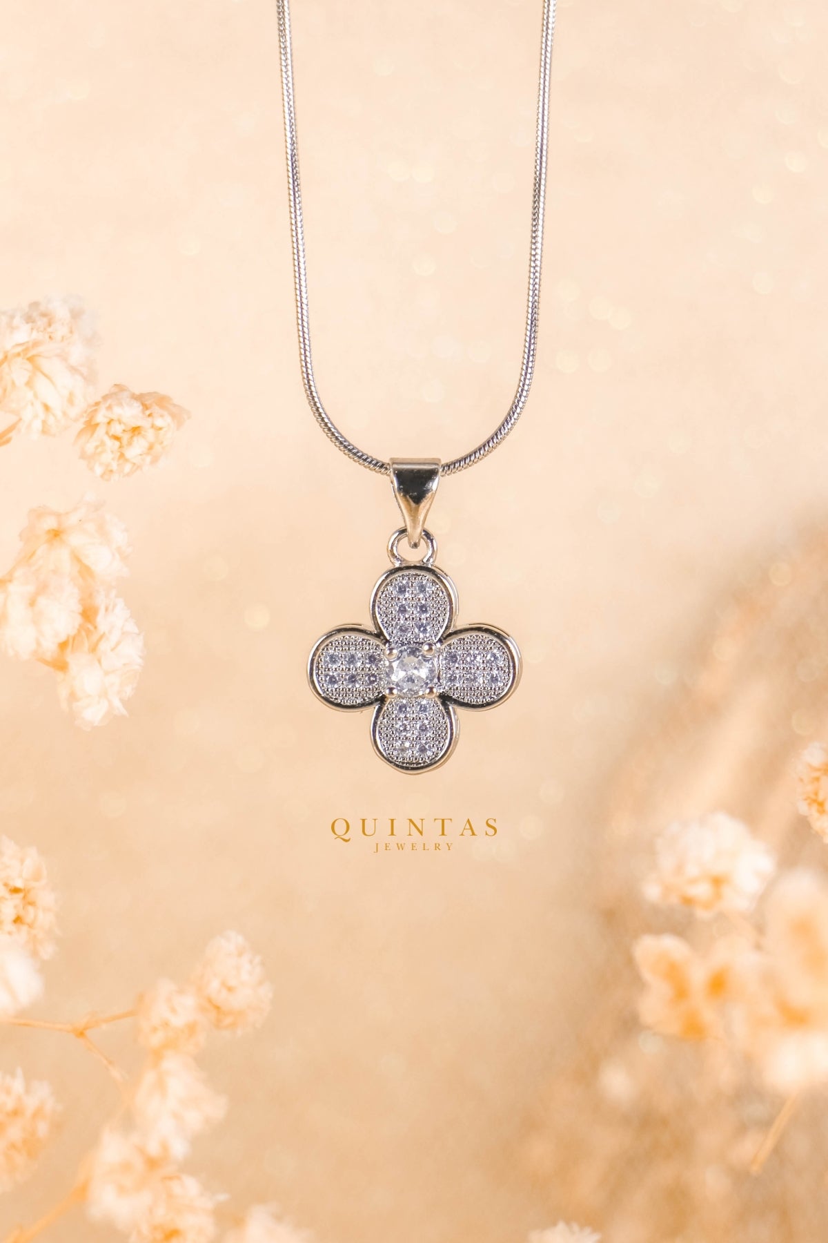 Diamond Clover Silver Necklace