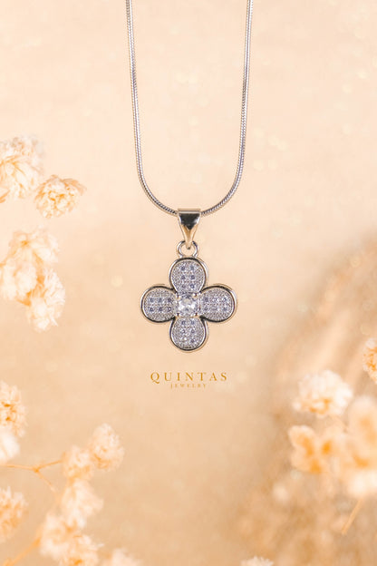 Diamond Clover Silver Necklace