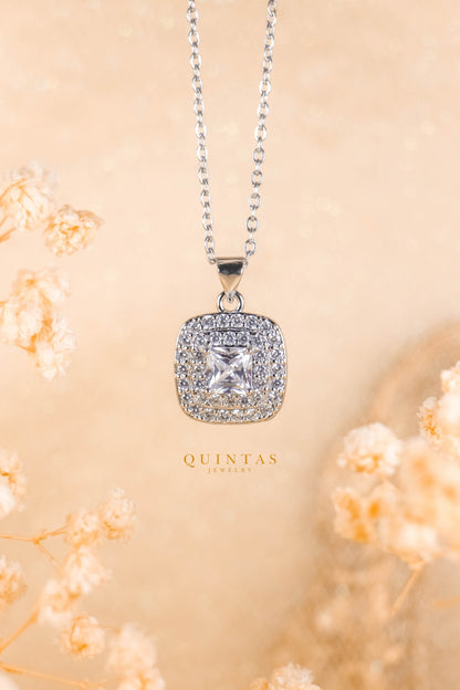 Majestic Square Diamond Silver Necklace