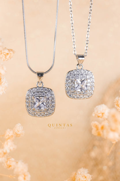 Majestic Square Diamond Silver Necklace