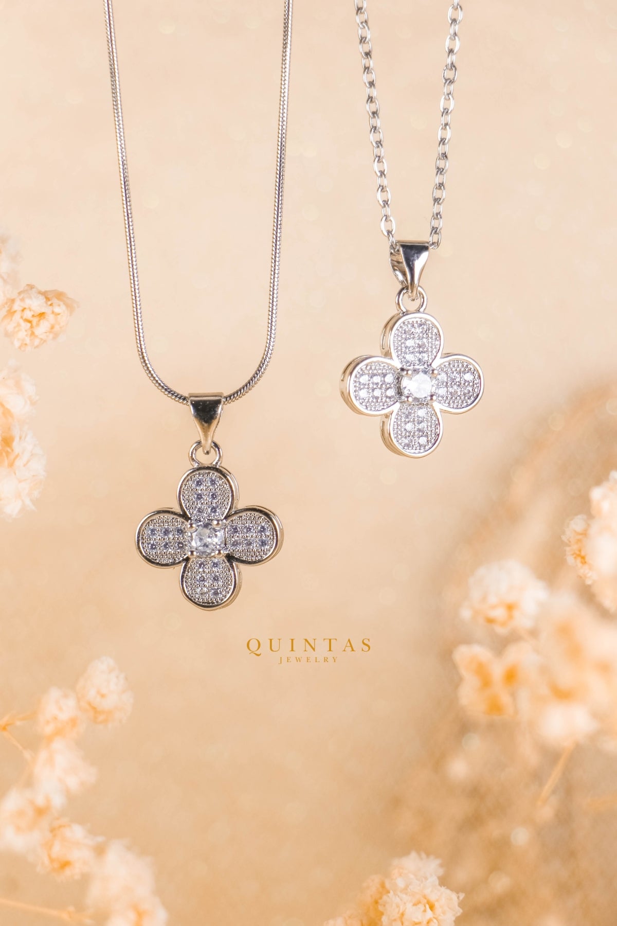 Diamond Clover Silver Necklace