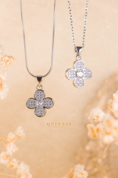Diamond Clover Silver Necklace