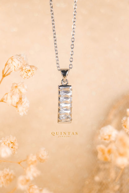 Classic Baguette Diamonds Silver Necklace