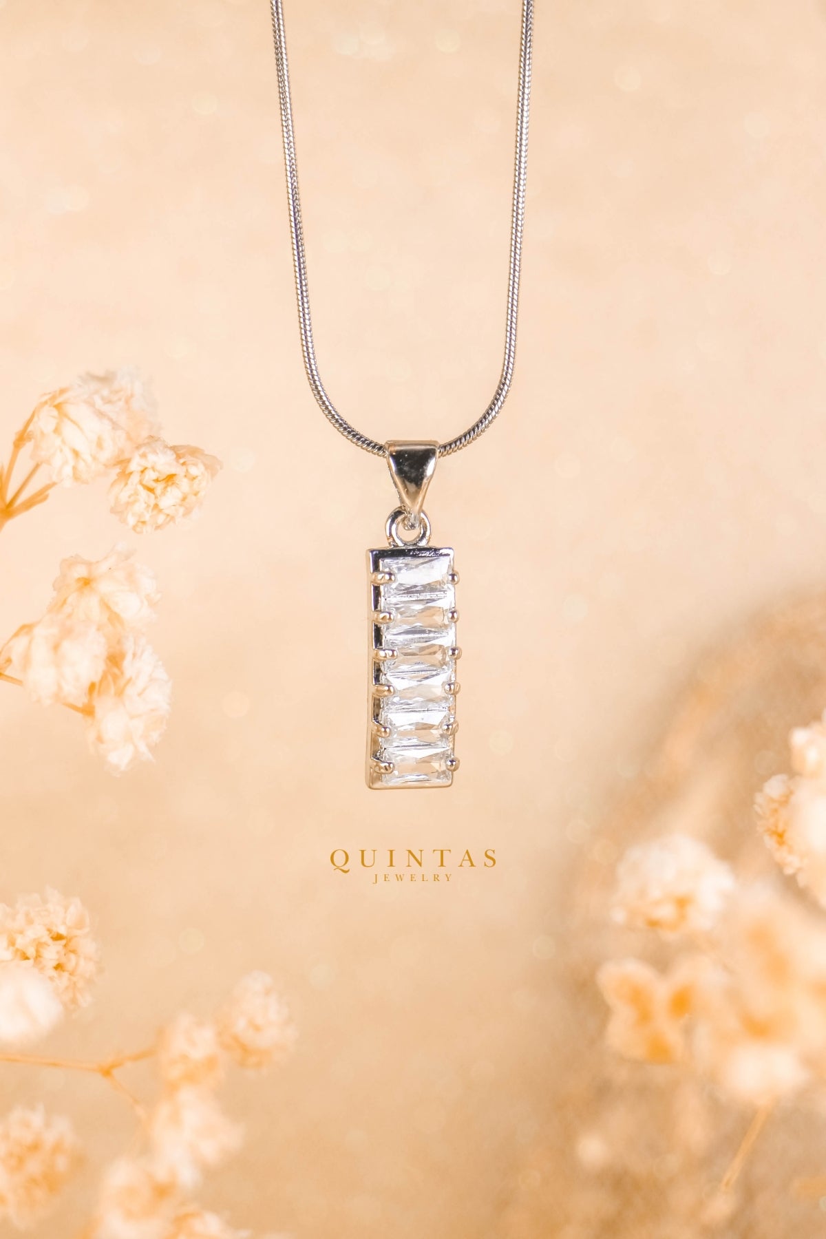 Classic Baguette Diamonds Silver Necklace