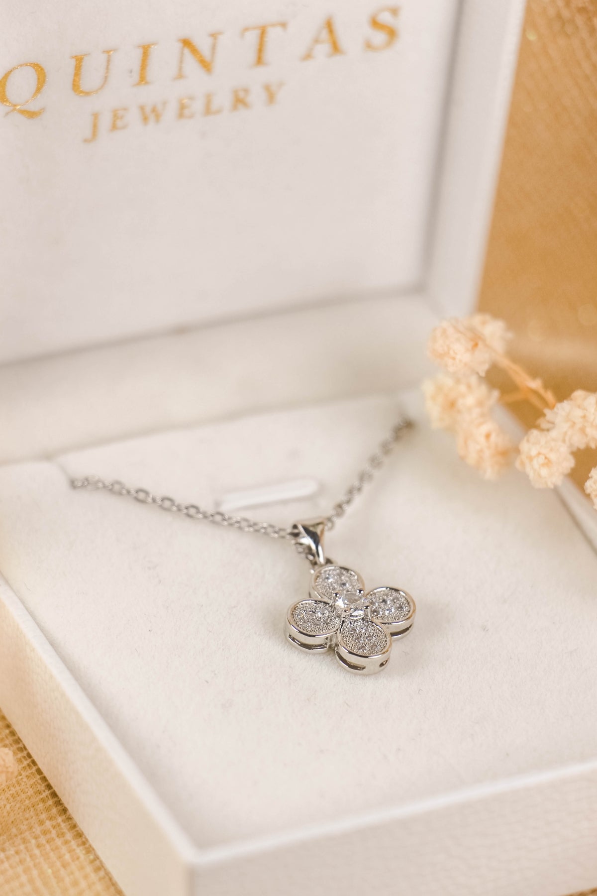 Diamond Clover Silver Necklace