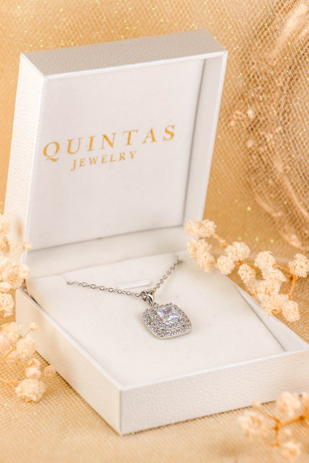 Majestic Square Diamond Silver Necklace