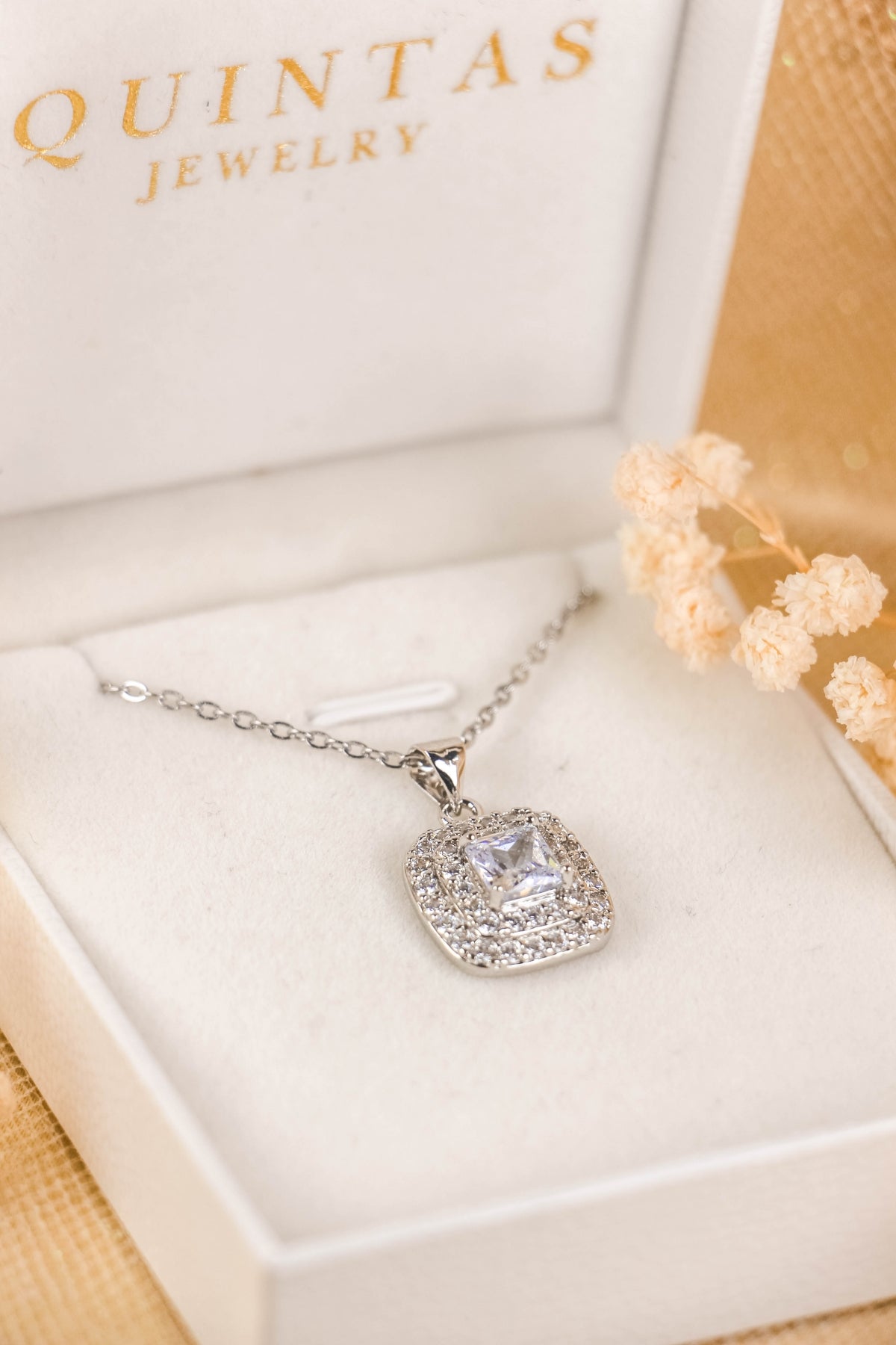 Majestic Square Diamond Silver Necklace