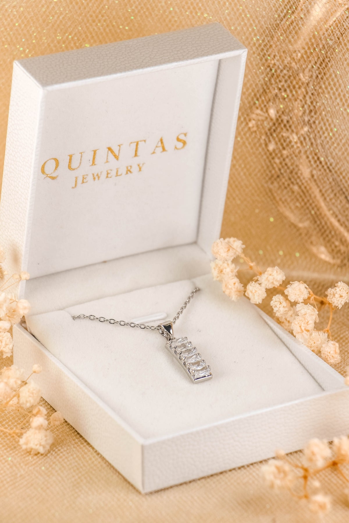 Classic Baguette Diamonds Silver Necklace