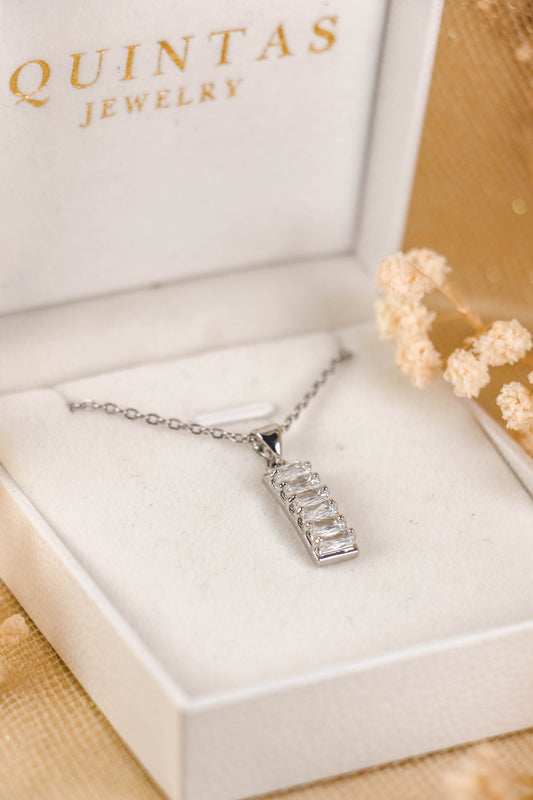 Classic Baguette Diamonds Silver Necklace