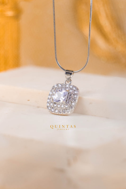 Majestic Square Diamond Silver Necklace